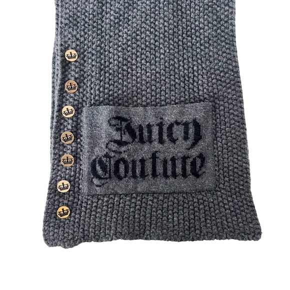 Juicy Couture Knit Scarf Gray Logo Patch Y2K Retro - Picture 2 of 5